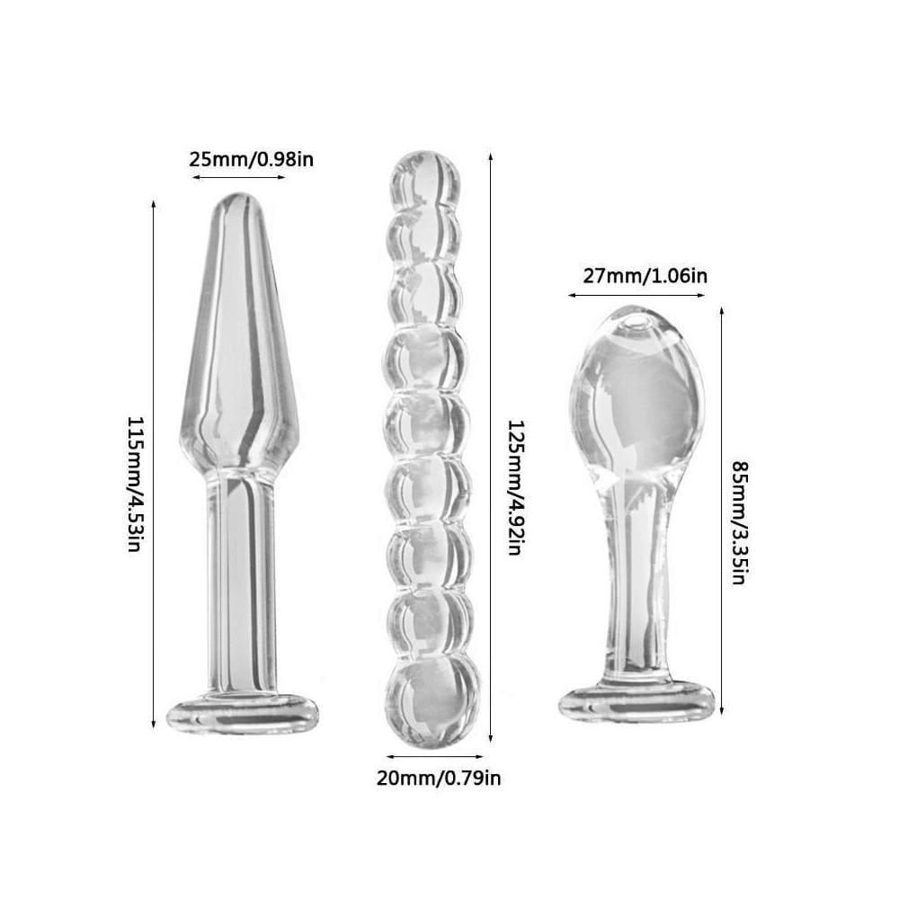 Transparent Anal Glass Bead Dildos (3 Piece)