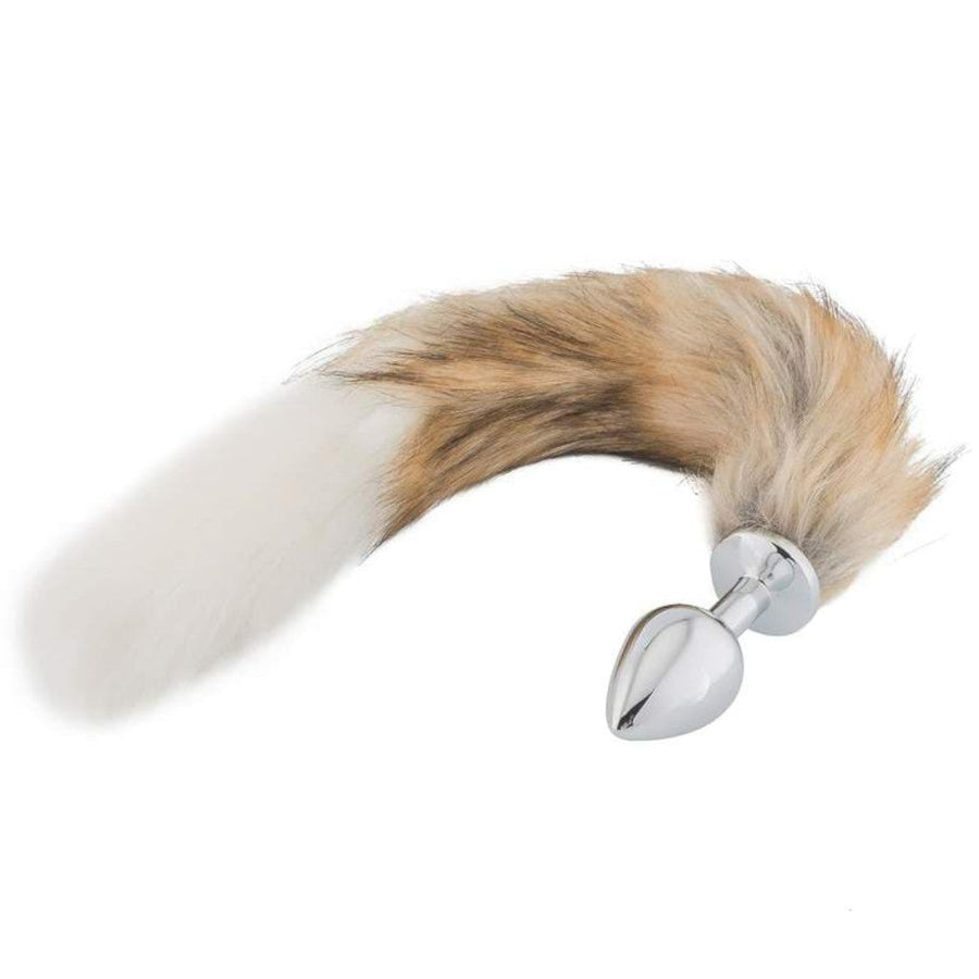 Brown with White Cat Tail Metal Plug, 18"