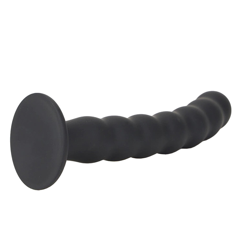 Ribbed Anal Suction Cup Silicone Dildo