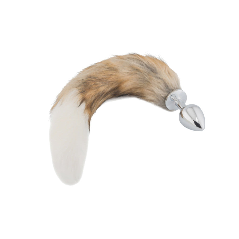 Brown And White Fox Tail With Metal Plug-Shaped Tip