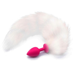White Fox Tail with Pink Silicone Plug