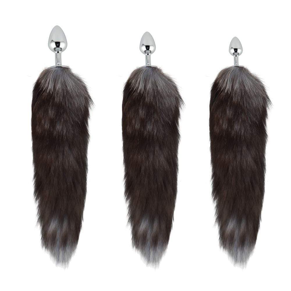 Grey Fox Tail With Plug Shaped Metal Tip, 3 Sizes