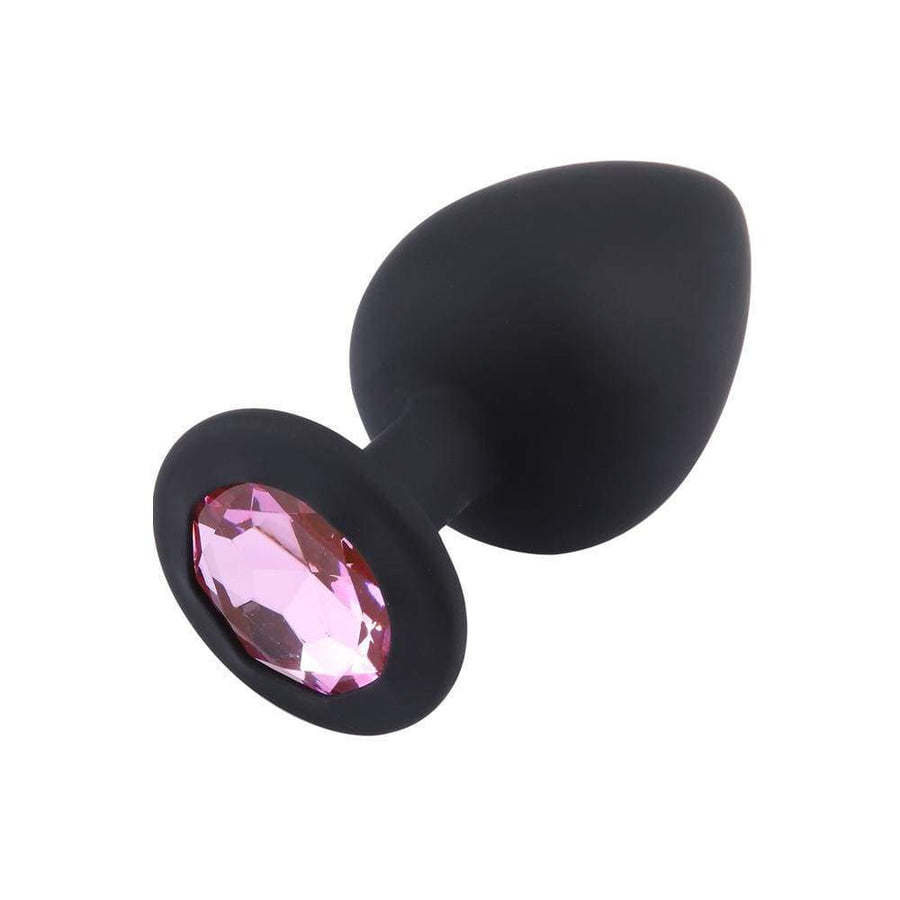 Pink Jeweled Black Silicone Butt Plugs, 3 Piece Set