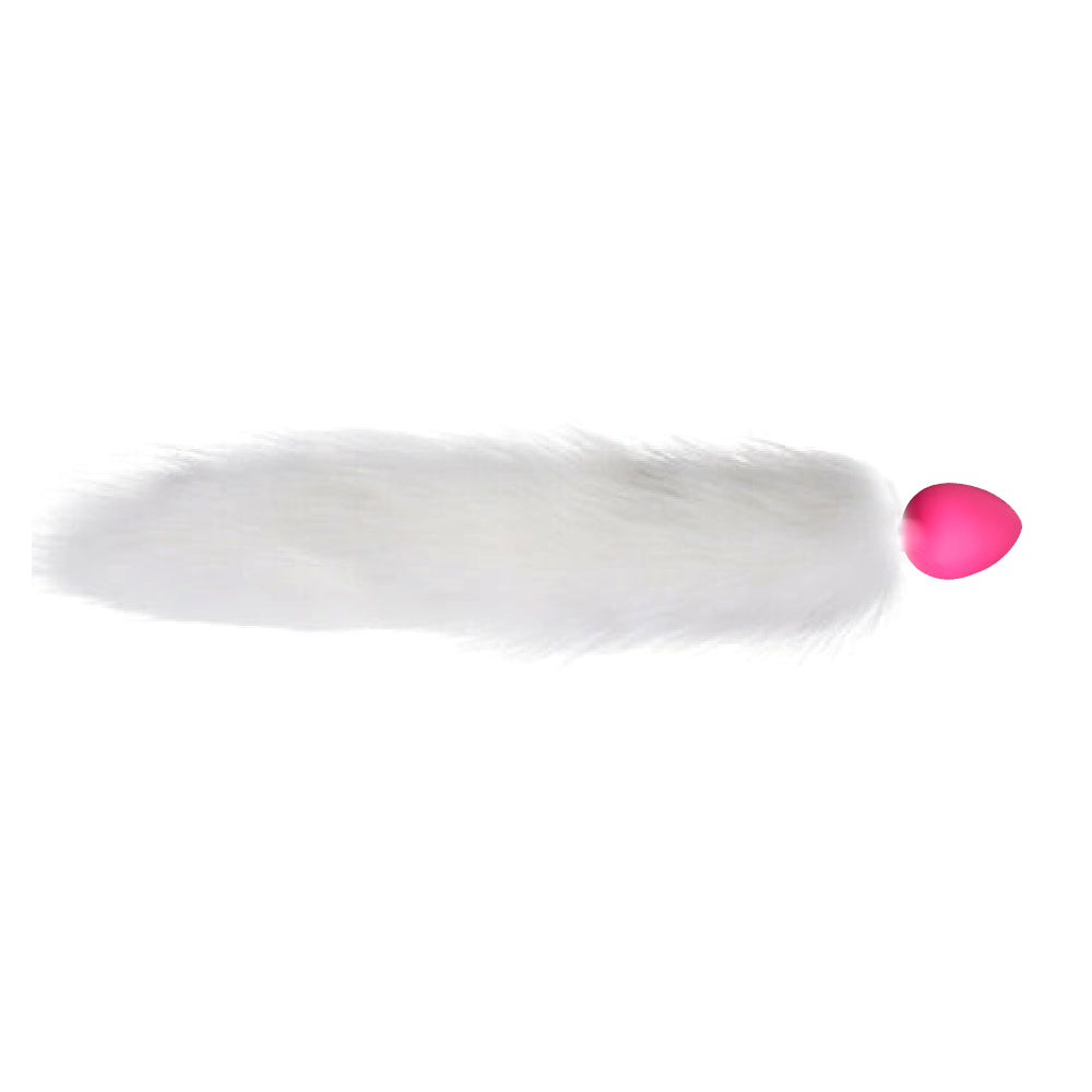 Medium Sized Fox Tail Pink Silicone Plug, White 18"