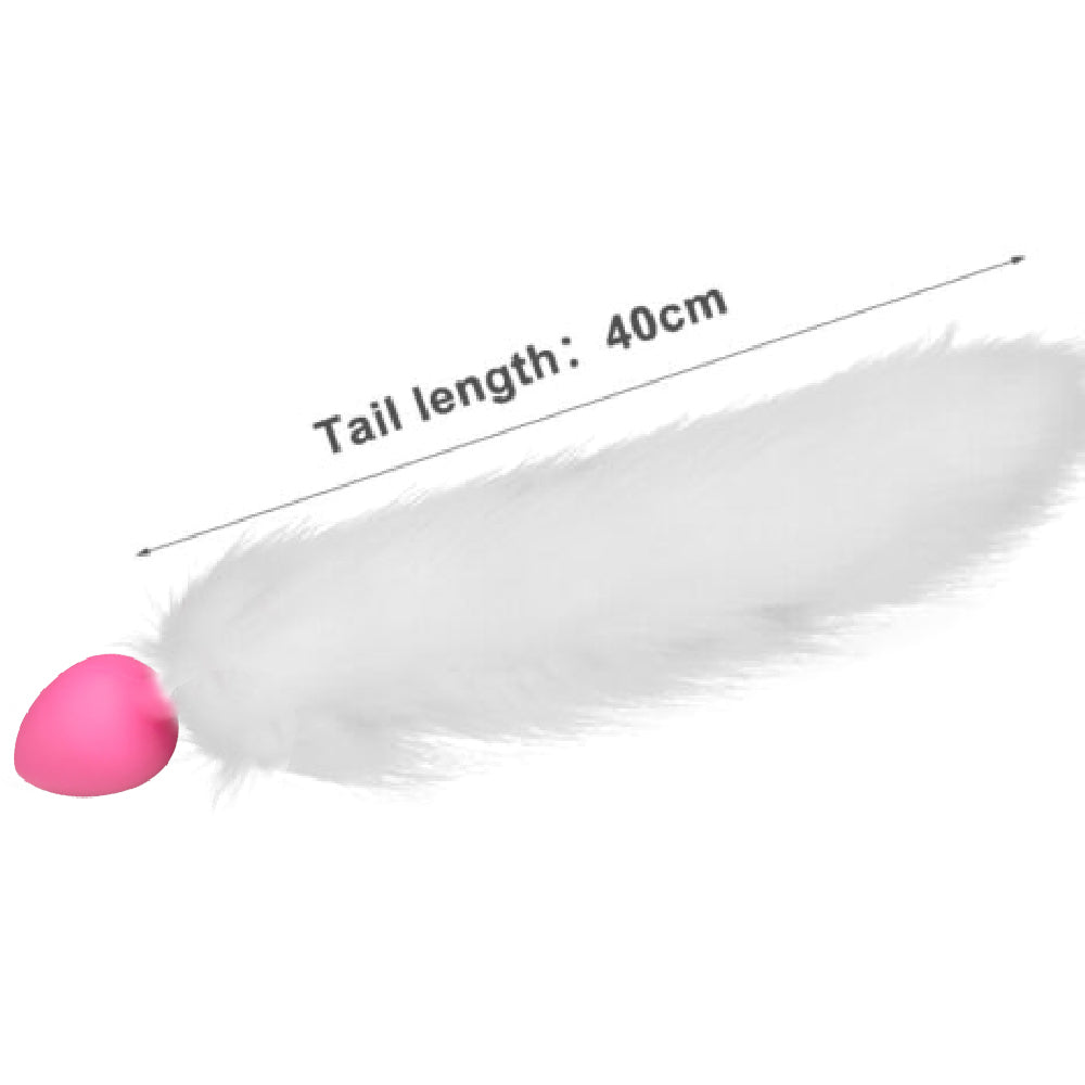 Medium Sized Fox Tail Pink Silicone Plug, White 18"