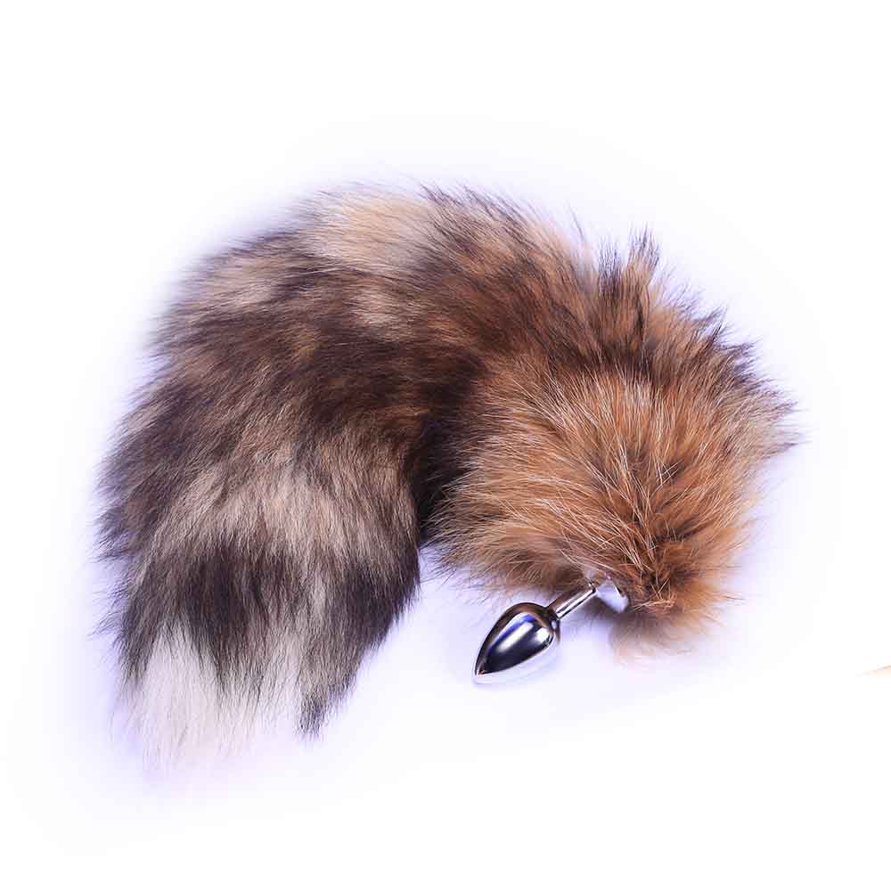 Long Brown Fox Tail With Plug Shaped Metal Tip