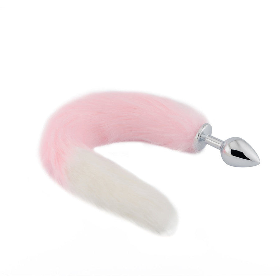 Pink with White Fox Metal Tail Plug, 18"