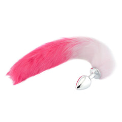 White with Pink Fox Tail 3 sizes Stainless Steel Plug