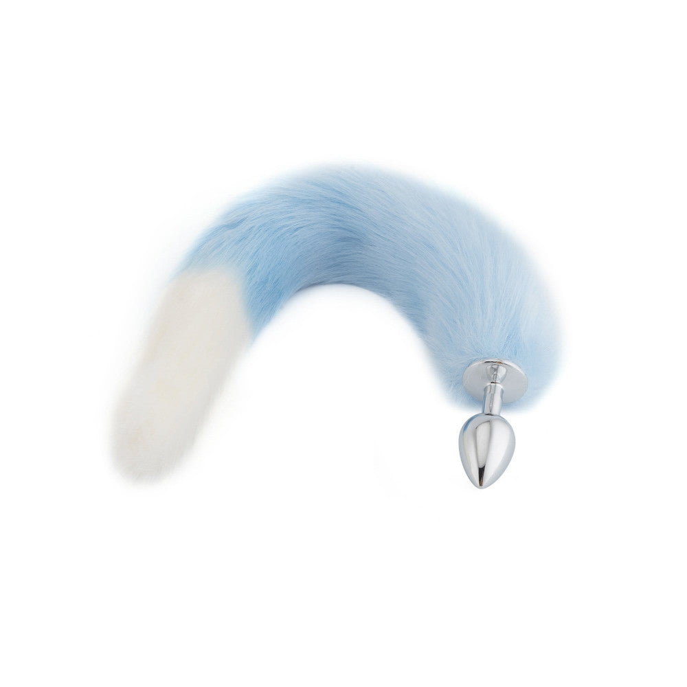 Light Blue with White Fox Metal Tail Plug, 18"