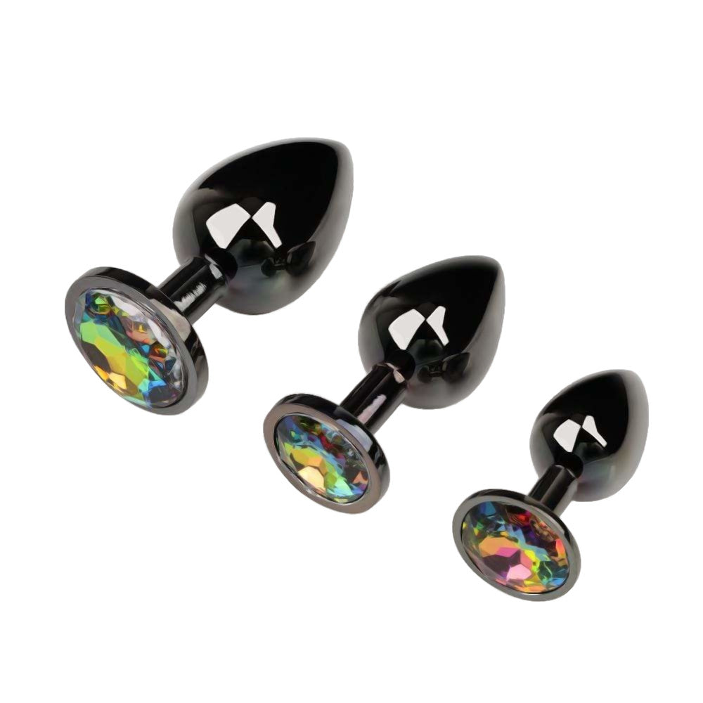 Gunmetal Jeweled Princess Butt Plug 3 Piece Set