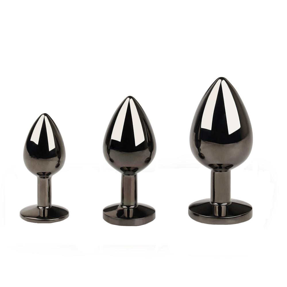 Gunmetal Jeweled Princess Butt Plug 3 Piece Set