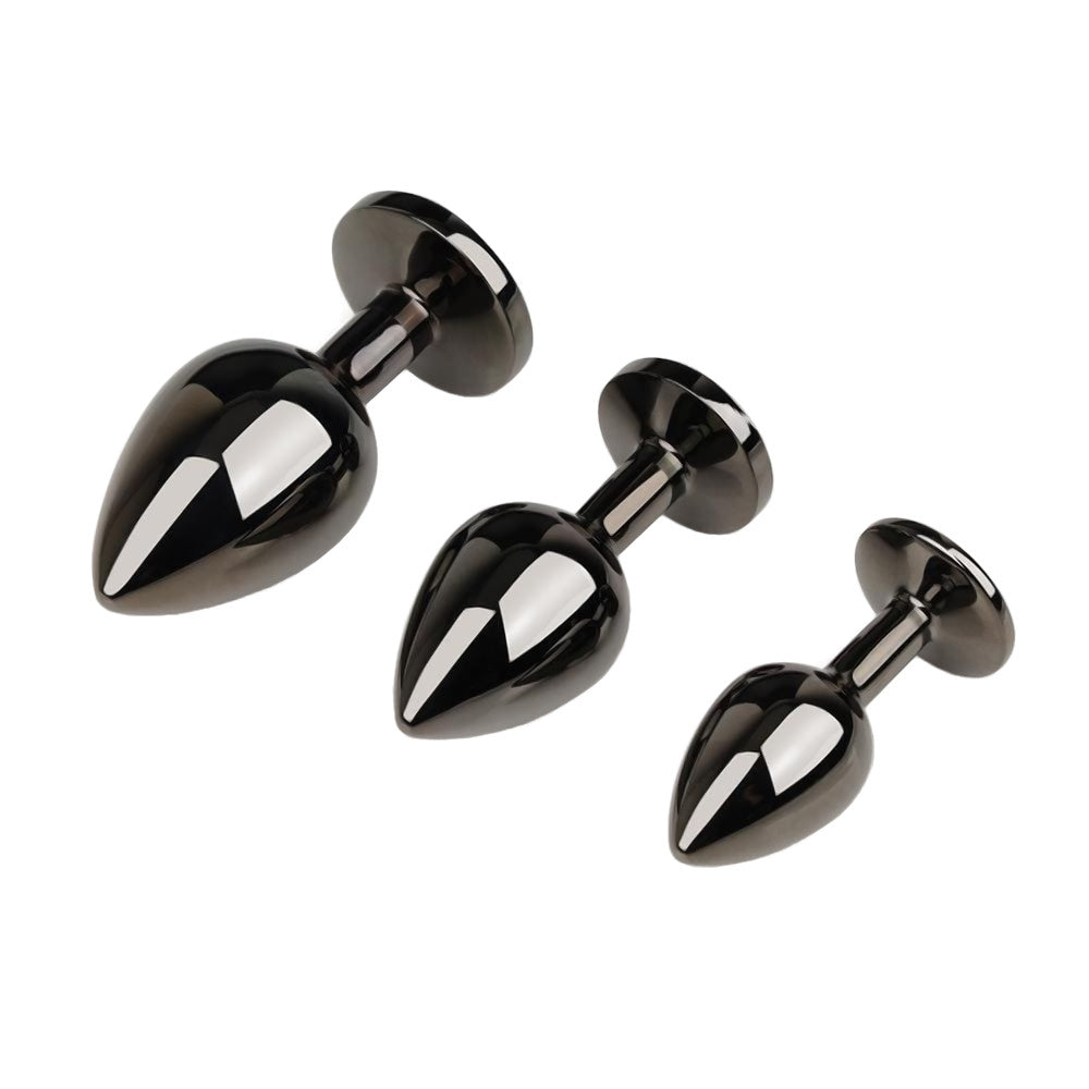 Gunmetal Jeweled Princess Butt Plug 3 Piece Set