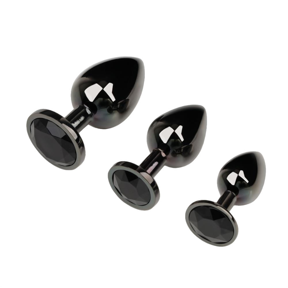 Gunmetal Jeweled Princess Butt Plug 3 Piece Set