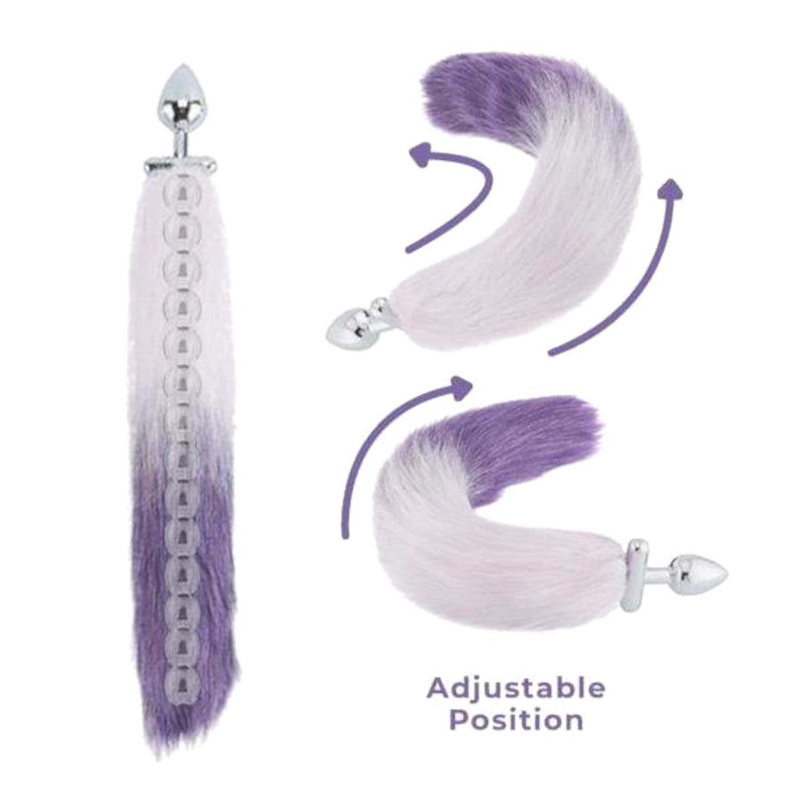 Purple & White Fox Shapeable Metal Tail Plug, 18"