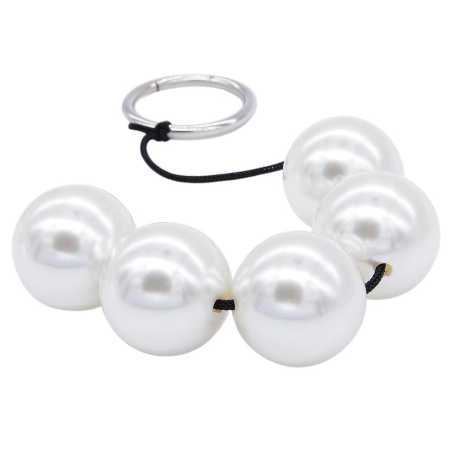 11" Pearl-Colored Anal Beads on a String with Pull Ring