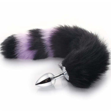 Black With Purple Fox Metal Tail Plug, 14"