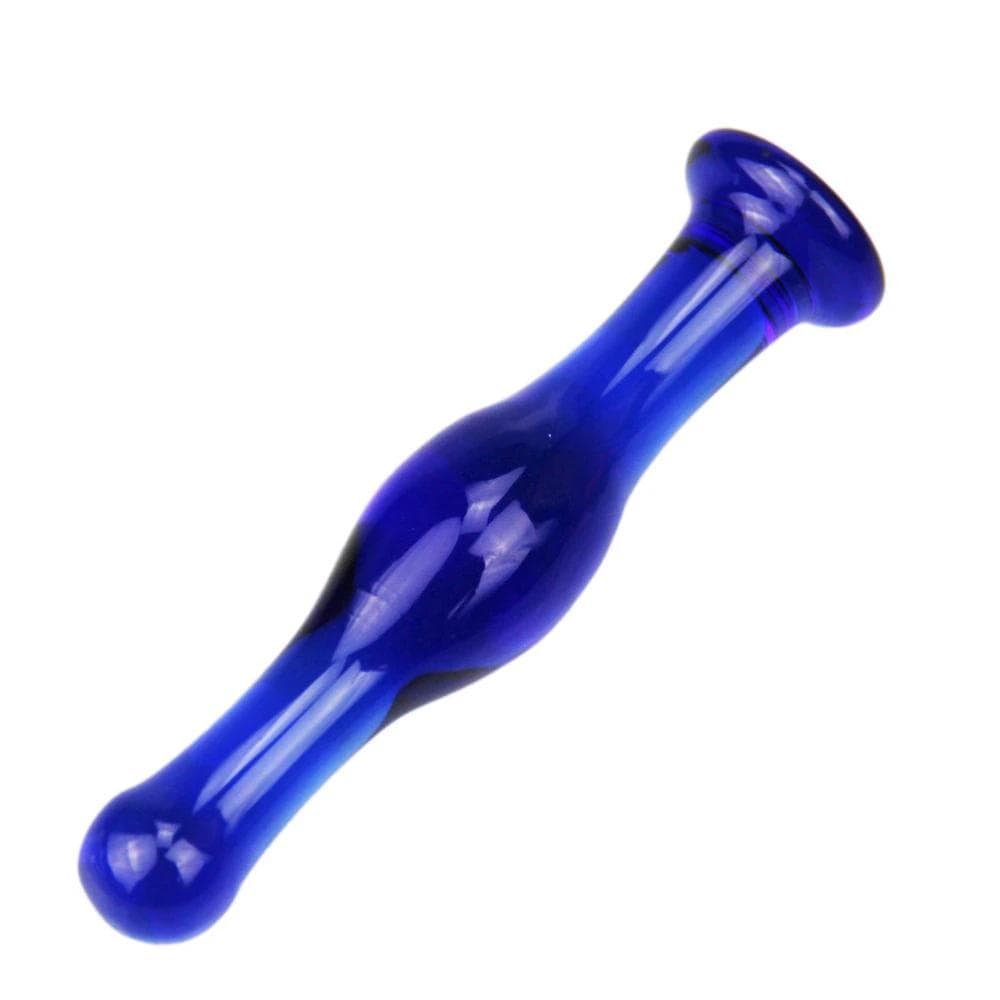 Blue Curvy Glass Plug Dildo