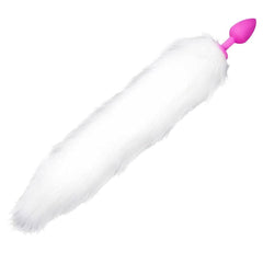 14" White Cat Tail with Pink Silicone Plug